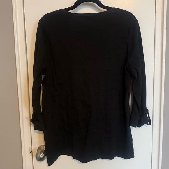 Jones New York Sport Black Henley Top | Roll Tab Sleeves | Size XL - Picture 3 of 3